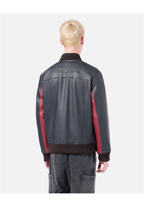 Giubbotto in pelle giubbotto bomber fit con ricamo e zip unito grigio-bordeaux ICEBERG | ZO11 6801U8C1